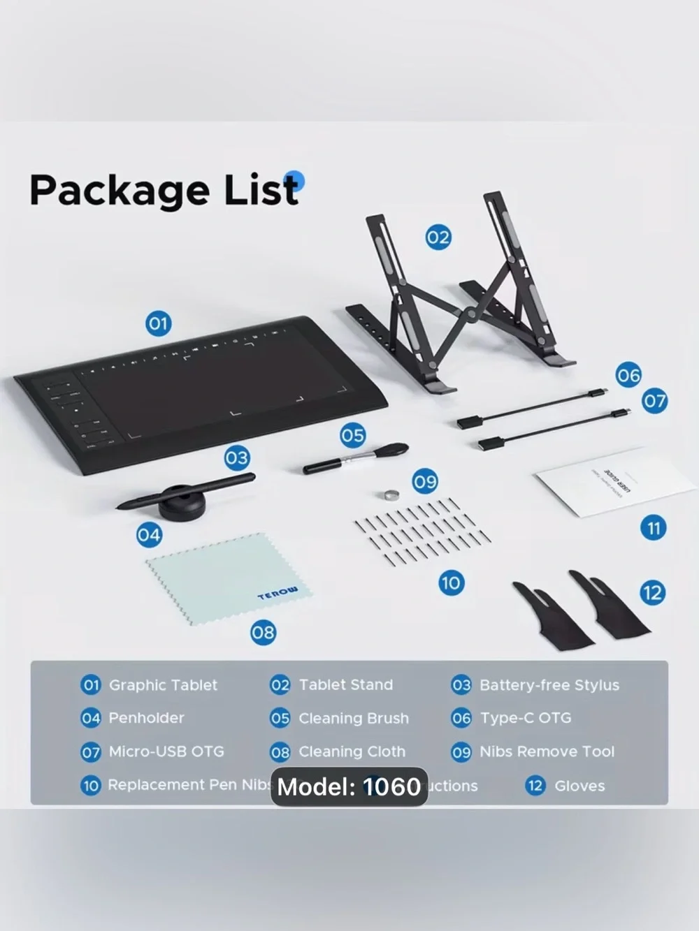 Graphics Drawing Tablet with Stylus - Black (Model 1060)